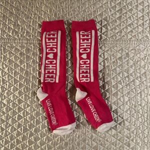 Cheer socks in bright pink & white